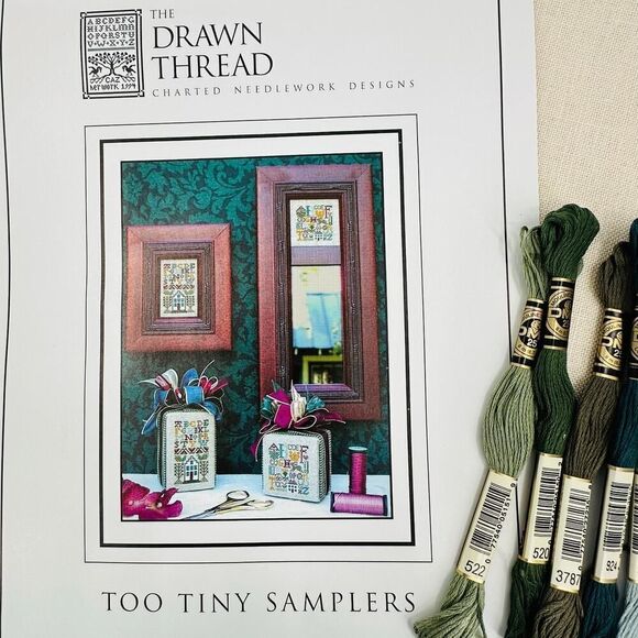 The Drawn Thread Counted Cross Stitch Kit TOO TINY SAMPLERS linen DMC floss - Picture 2 of 12